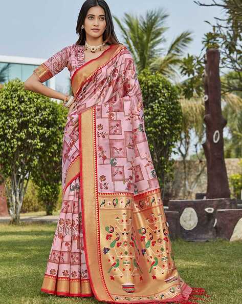 Pink Banarasi Soft Silk Paithani Saree With Fancy Meena Weaves – Paithanic