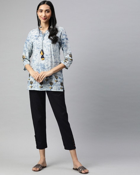 Buy DIGITAL SHOPEE Rayon Embroidery Short Flair Frock Regular Kurti  Kurta  for Women Girls with Trouser Black at Amazonin