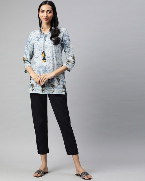 Buy DIGITAL SHOPEE Rayon Embroidery Short Flair Frock Regular Kurti  Kurta  for Women Girls with Trouser Black at Amazonin