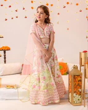 Floral Print 3-Piece Lehenga & Choli Set