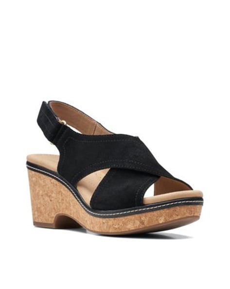 Clarks black online wedges