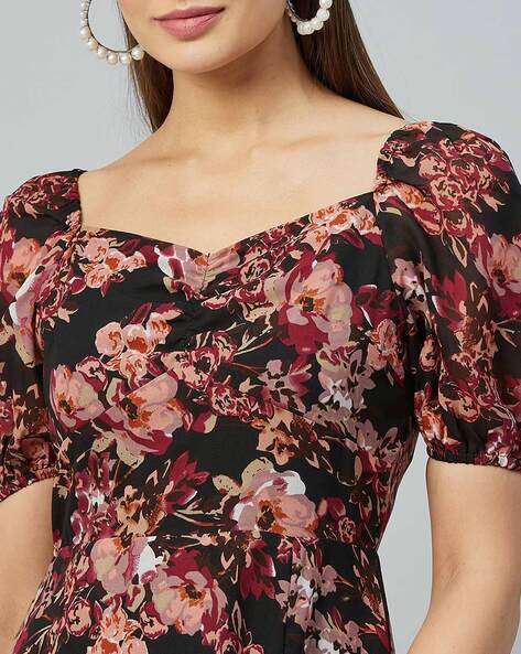 Floral puff hotsell sleeve dress