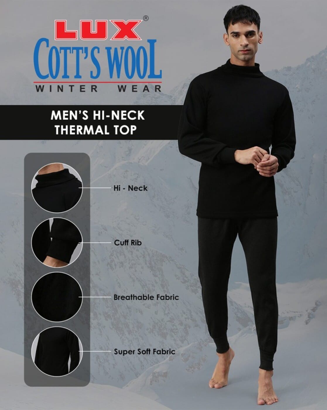 Buy Black Thermal Wear for Men by LUX COTT'S WOOL Online