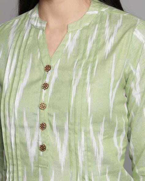 Buy SOOVI Ravishing Cotton Green Gota Work Floral Print Collar Neck  Straight Kurta/Kurti with Stylish Pant Set/Embellishments with Wooden  Button (S) at Amazon.in