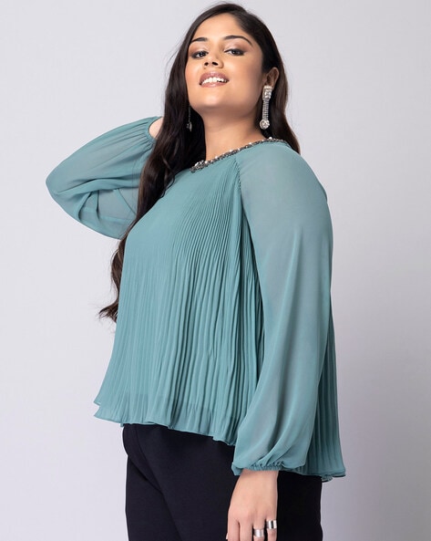 Plus Size Embellished Chiffon Blouse