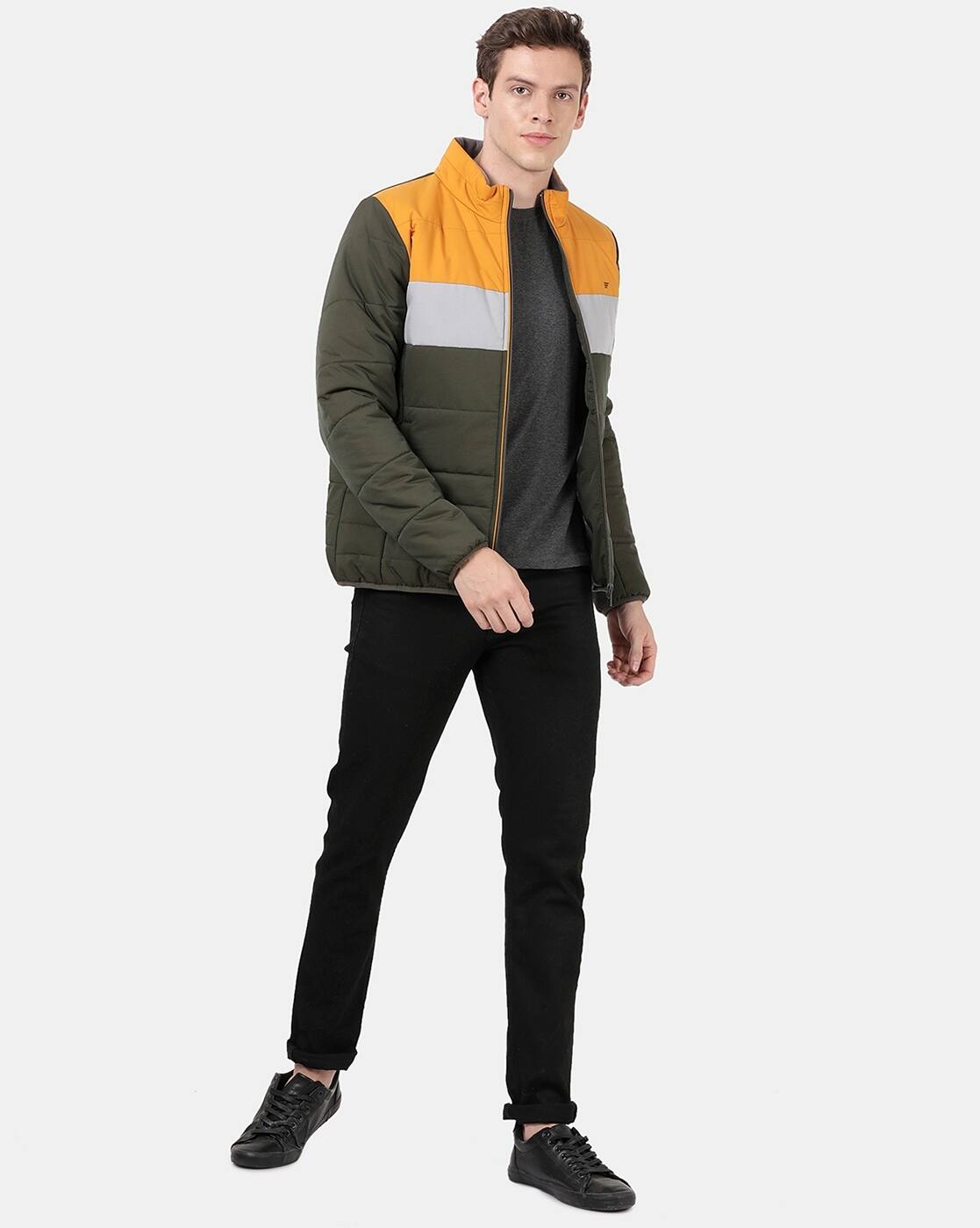 限定　BASICKS Puffer Two Tone Track Jacket Buy T-Base Colourblock Puffer Jacket Online | Ajio.com