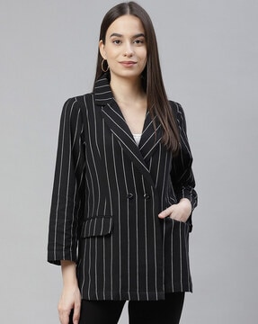 Buy online Women Black Solid Single-breasted Blazer from blazers and coats  for Women by Mode Connection for ₹2269 at 35% off