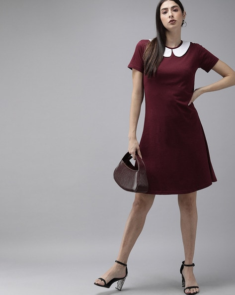 Burgundy peter pan collar 2024 dress