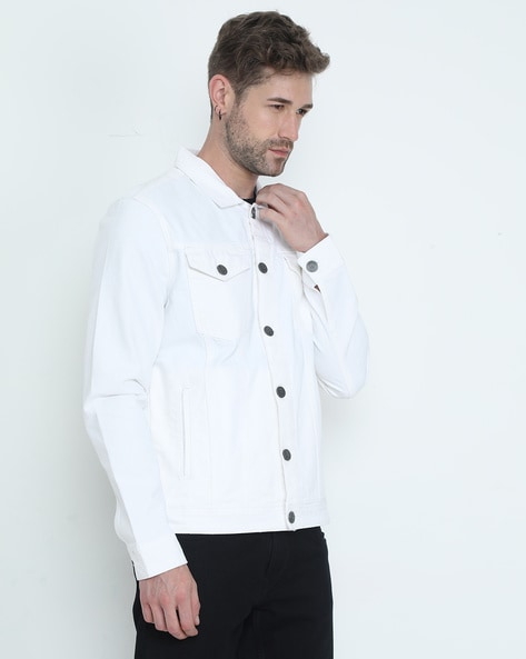 White Distressed Denim Jacket | boohooMAN USA