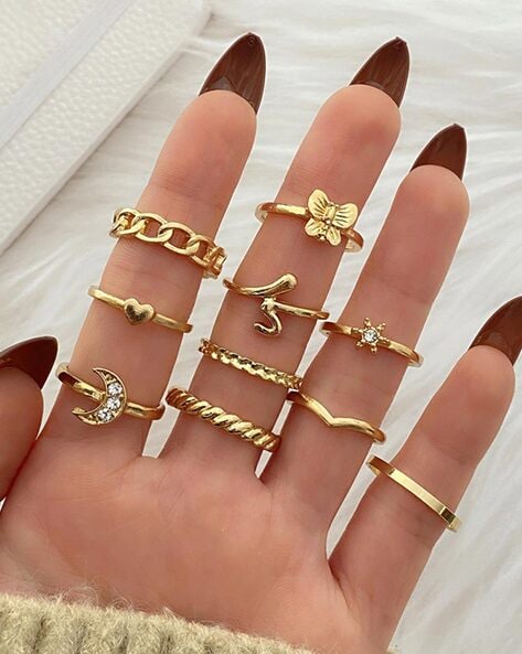 Latest Finger Rings For Girls Kemp Stones Studded Antique Jewellery F23818-saigonsouth.com.vn