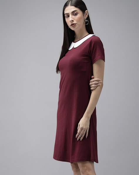 burgundy peter pan collar dress