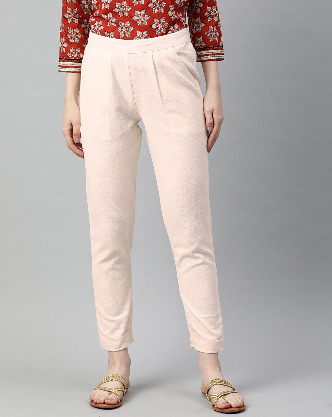 Buy Cream Trousers & Pants for Women by Jaipur Kurti Online