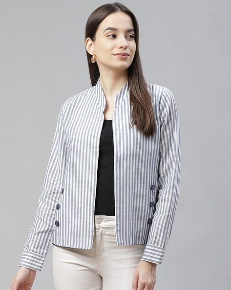 Striped jacket with pearls Woman, Blue | TWINSET Milano