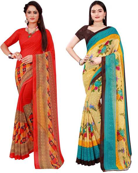 Silk Multicolor Printed Pack of 2 Saree With blouse (Original Catalogue &  Deliver Same As Shown )