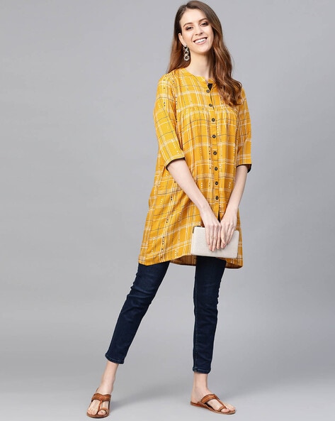 Juniper Women's Yellow Georgette Printed High-Low Tunic
