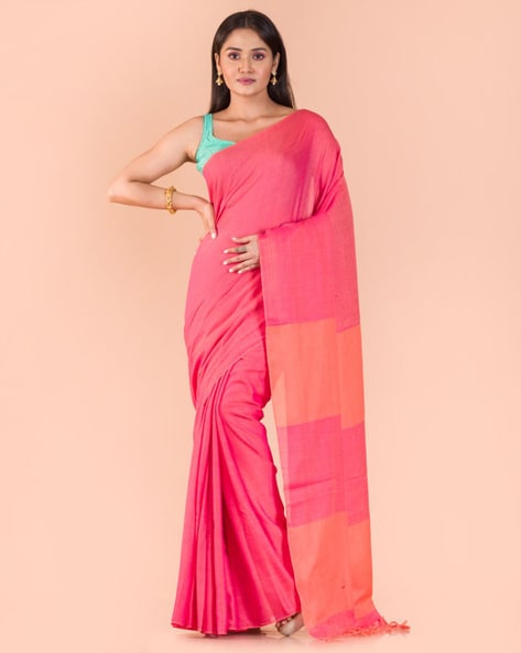 Plain Handloom cotton saree – VIKA Boutique