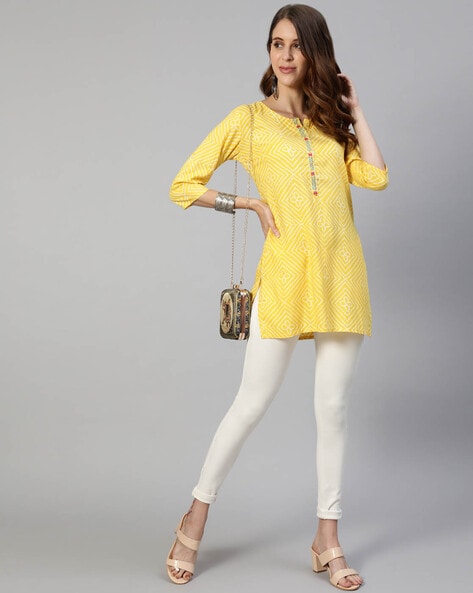 Buy online Yellow Embellished Straight Kurti from Kurta Kurtis for Women by  Highlight Fashion Export for ₹450 at 77% off | 2024 Limeroad.com