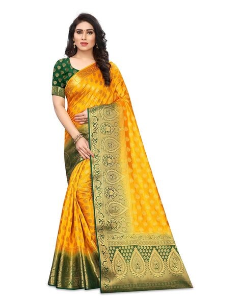 Festive, Reception, Traditional Green, Yellow color Silk fabric Saree :  1900565