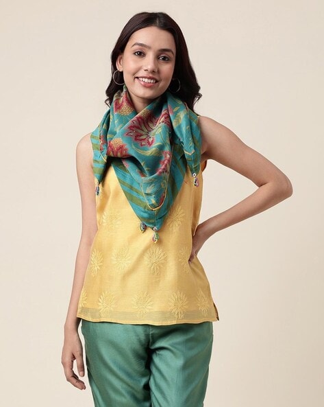 Floral Print Cotton Silk Stole Price in India