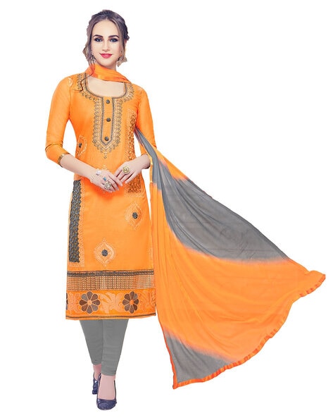 Embellished & Embroidered 3-Piece Unstitched Dress Material Price in India