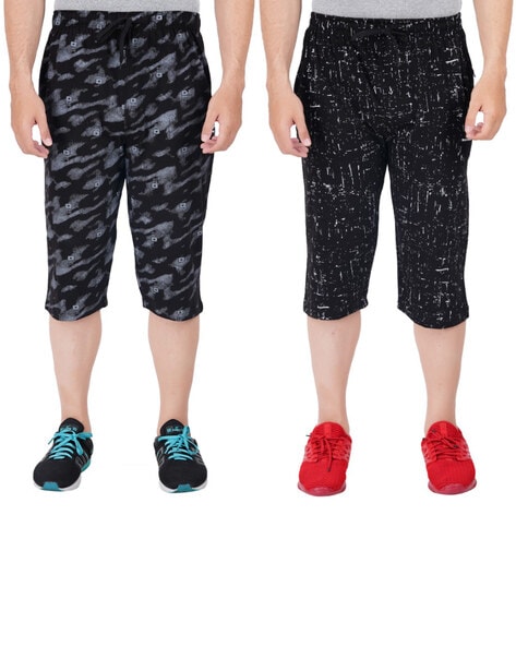 Pack of 2 Printed Flat Front 3/4th Shorts