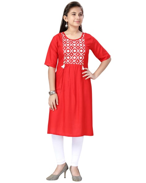 Buy T4YOU Girls Cotton Embroidery WORK KURTI (12-13 Years, Blue) at  Amazon.in