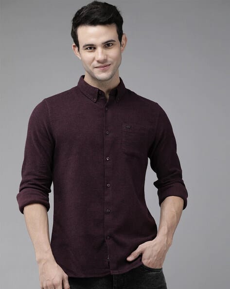 Product image of THE BEAR HOUSE Men Textured Slim Fit Shirt with Patch Pocket