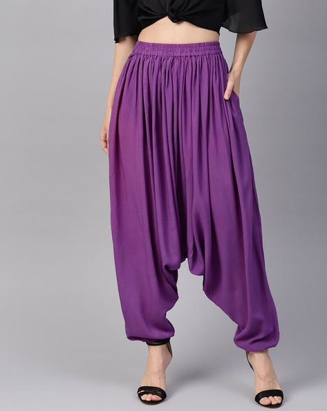 Plain Ladies Purple Cotton Trousers Casual Wear Women