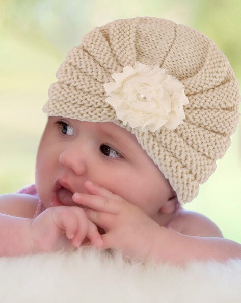 Wool Cap with Floral Applique