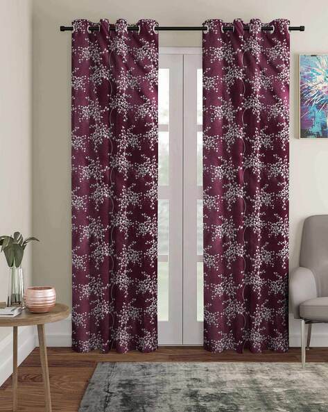 Set of 2 Floral Pattern Door Curtains