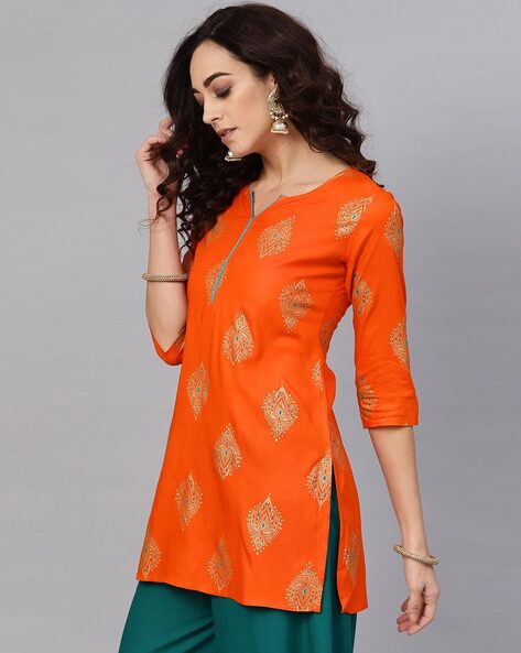 Rust Orange Cotton Silk Satin Kurta with Scarf Set | Devnaagri – KYNAH
