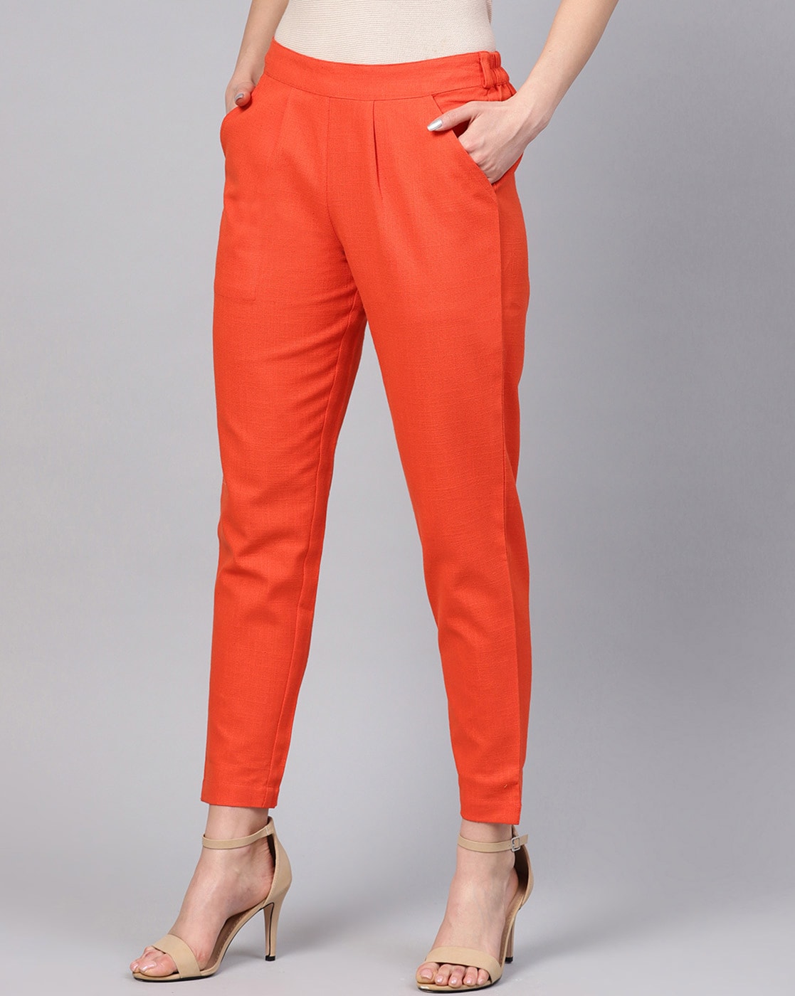 John Lewis Linen Trousers, Orange, 8