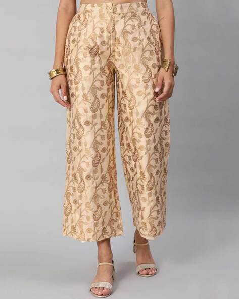 Littledesire Gold Printed Straight Palazzo  Black Ethnic Wear Palazzo   Pants Free Delivery India