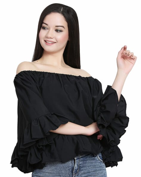 トップス theredthread S dot flow frill tops / bk BLACK THEREDTHREAD S DOT FLOW FRILL TOPS Women Black Full