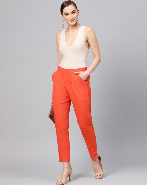 Plain Pleated Pants Women Trouser