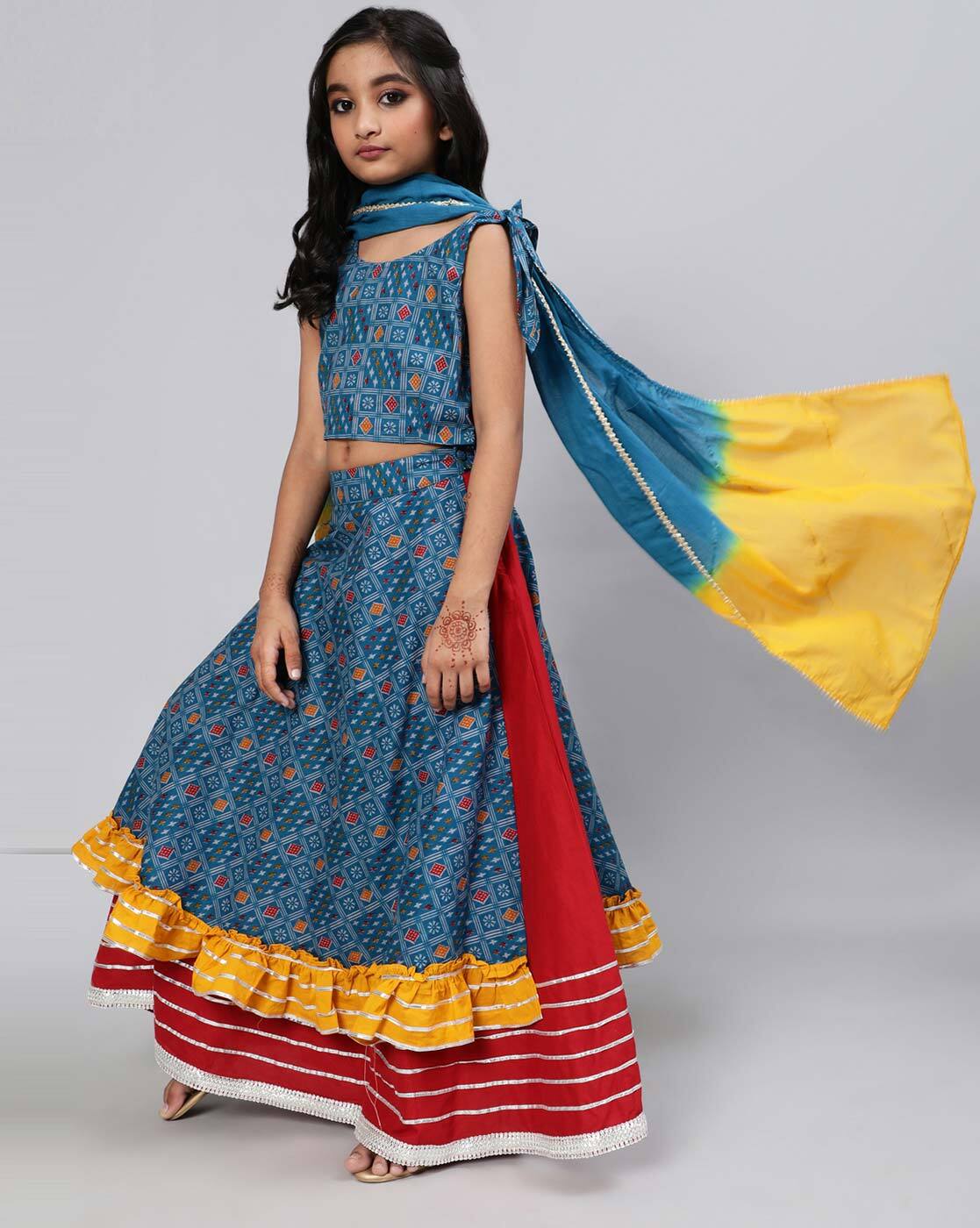 Sky Blue Faux Georgette Kids Lehenga Choli 264226