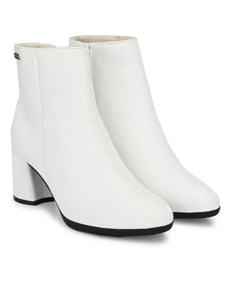 Amazon.com | IDIFU Women's Ada Fashion Square Toe Ankle Boots Low Block  Heel Short Boots Side Zipper Booties Shoes- Half Size Larger (White Pu, 5 M  US) | Ankle & Bootie