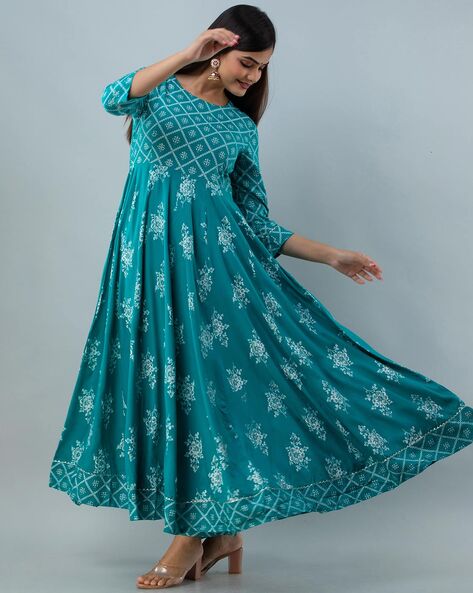 Buy Radiksa Sky Blue Cotton Designer Kurtis for Women (12-RAMA 5 Flower_S)  at Amazon.in