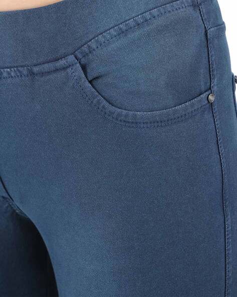 Ladies Denim Look Stretch Elasticated Slim Fit Jeggings