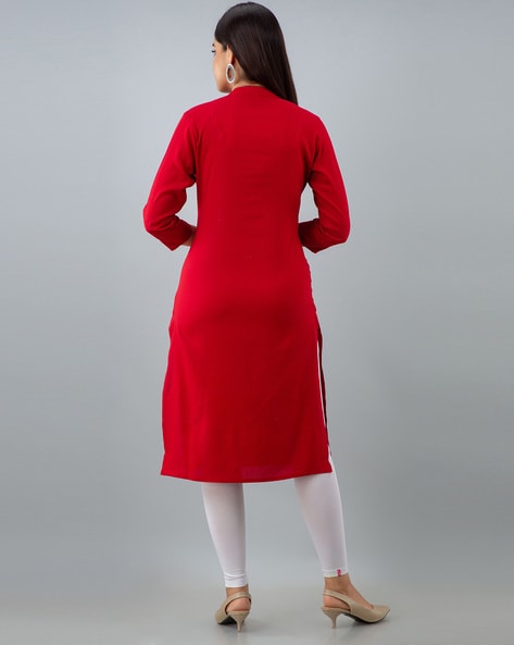Buy Red Printed Linen Readymade Kurtis | Party Wear Kurtis