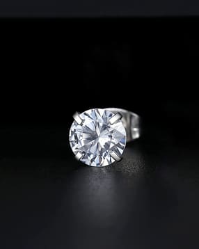 Sterling Silver Zirconia-Studded Stud Earrings-image-16