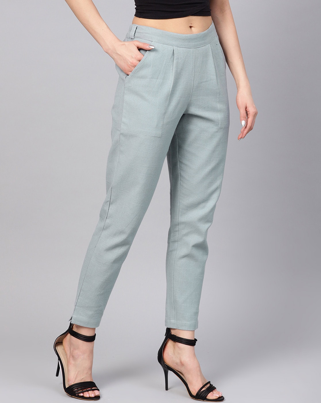 Buy VAN HEUSEN Grey Womens 4 Pocket Solid Formal Pants  Shoppers Stop