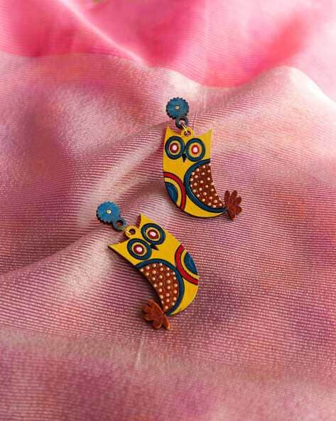 Green Color Oxidised Hand Painted Premium Meenakari Earrings (PMKE1801