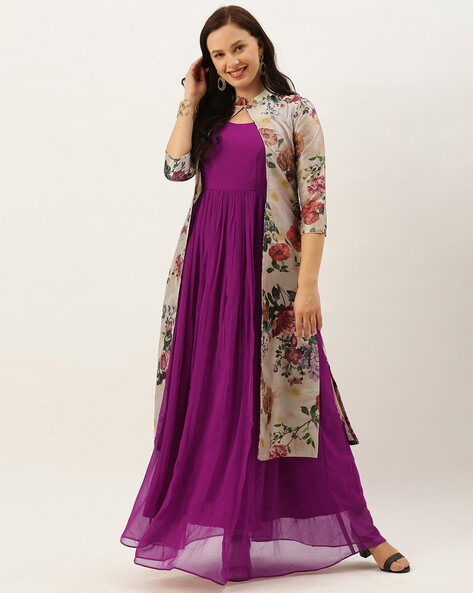 Most Desired Pink Color Sequence Work Long Jacket Style Gown - Ethnic Race