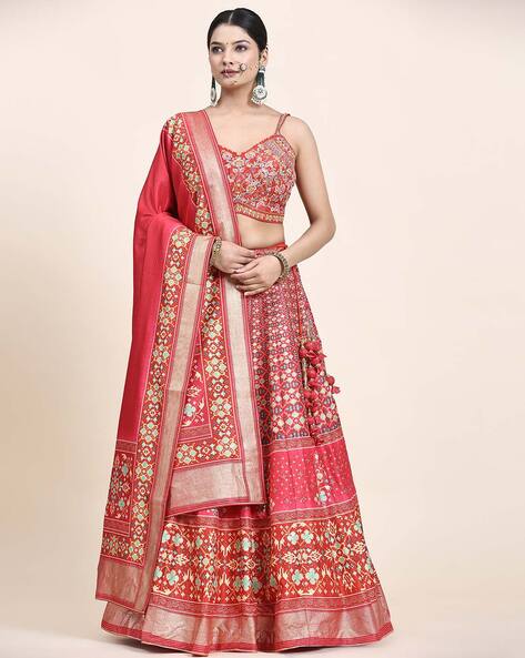 Buy AjFab Peach Red Vruti Women's Embroidered Net wedding party festival  ceremony wear Semi Stitched Lehenga Choli with Dupatta Free Size Online at  Best Prices in India - JioMart.