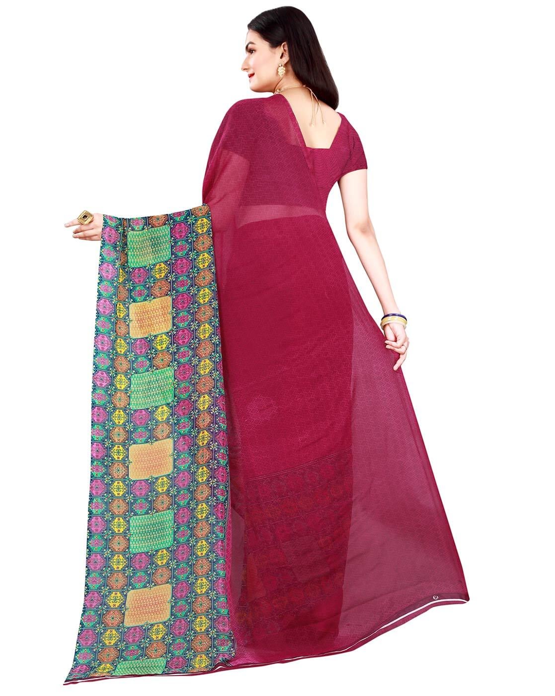 Buy Blue & Red Sarees for Women by Saadhvi Online | Ajio.com