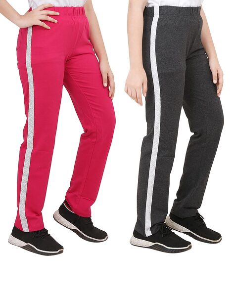 evolove Womens Jogger Stretchable Casual Trousers LadiesGirls Cotton  lycraTrack PantsJoggers Work Out Sports  Casual wear Pink with Black  Block  pdpmin