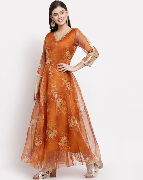 Miracolos By Ruchi's Classy Orange colored Organza Gown - Rent