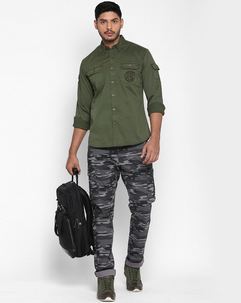 ROYAL ENFIELD Men Military Camouflage Casual Grey Shirt - Buy ROYAL ENFIELD  Men Military Camouflage Casual Grey Shirt Online at Best Prices in India