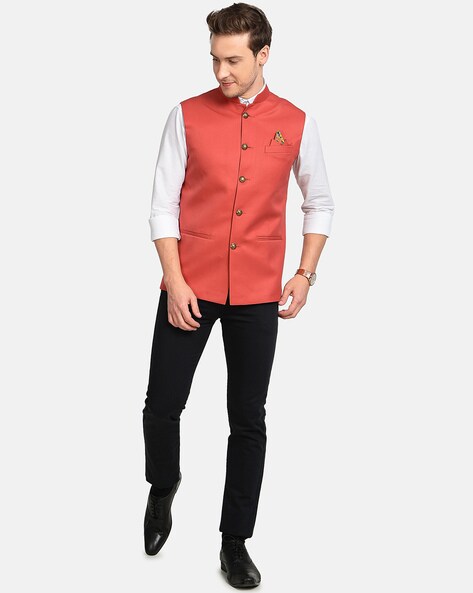 Buy MODI JACKET Red Textured Cotton Blend Regular Fit Mens Kurta | Shoppers  Stop